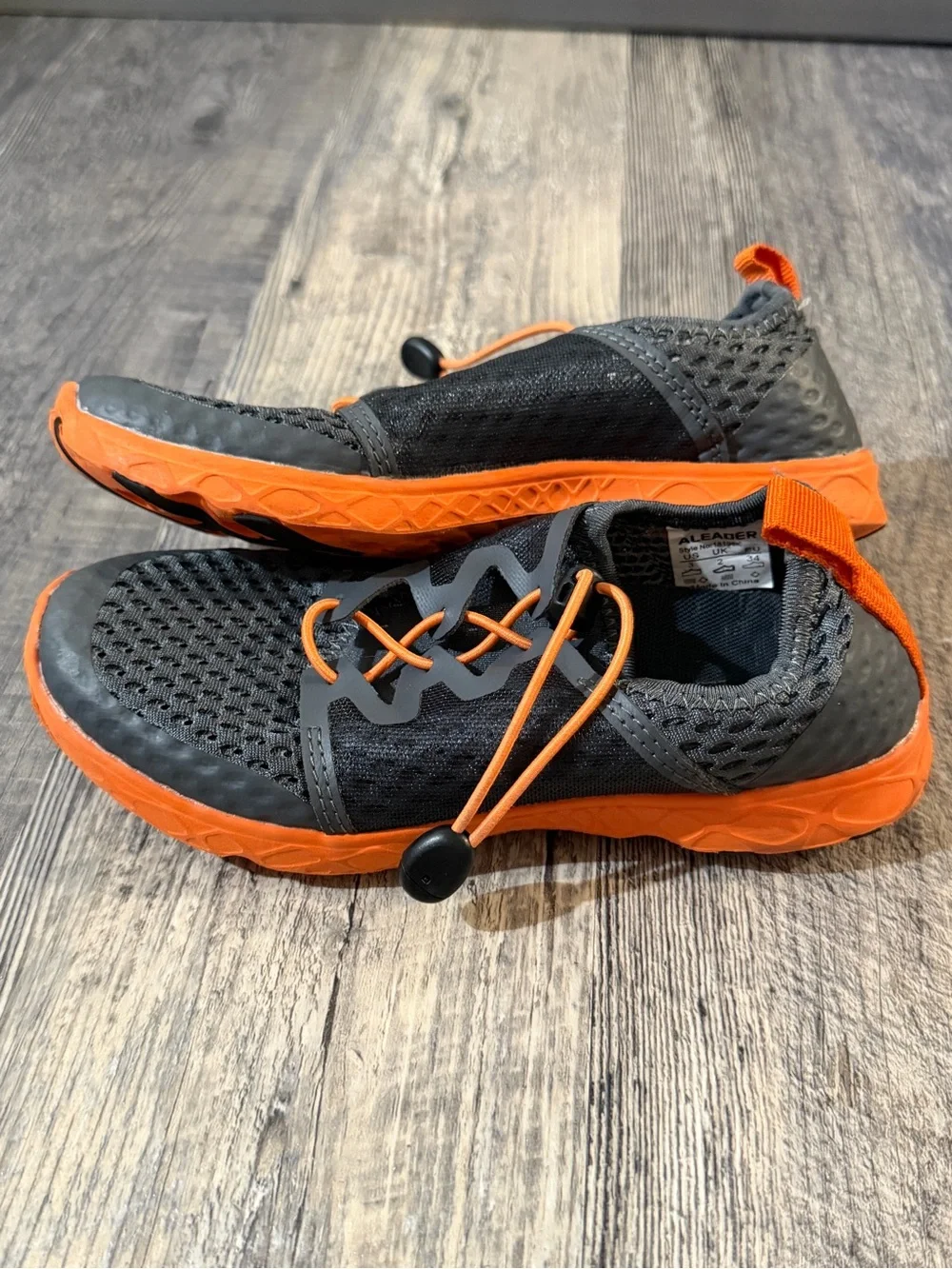 ALEADER Water Shoes Aqua Socks Gray Orange Slip-On Beach Swim Shoes Size 3